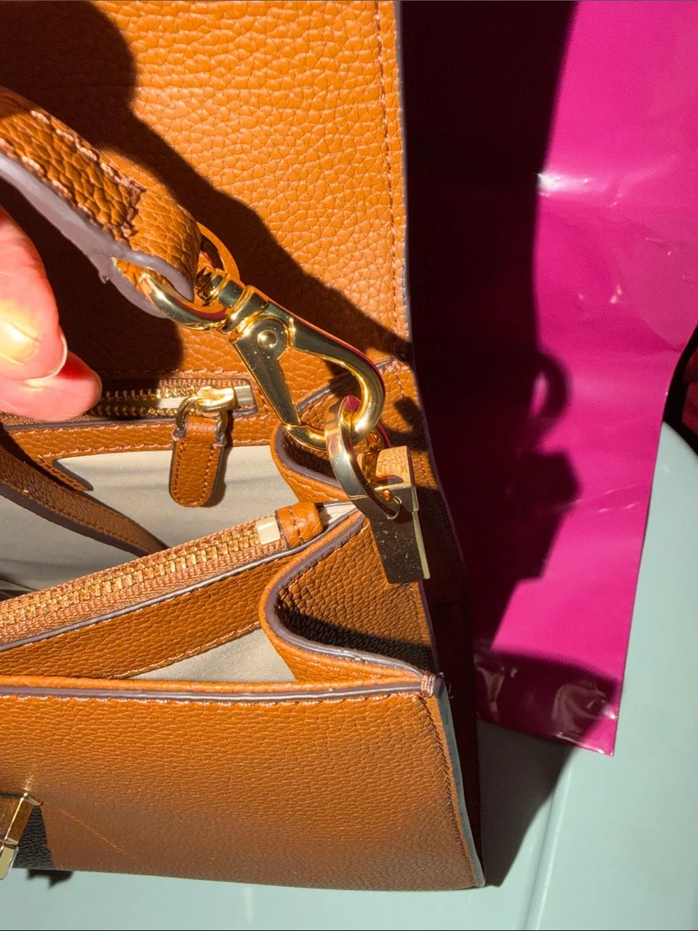 Ralph Lauren Cognac Leather Top-Handle Satchel with Gold RL Logo